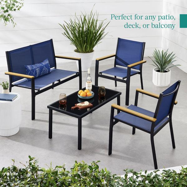 Best Choice 4-Piece Textilene Outdoor Conversation Set W/ Cushions Table