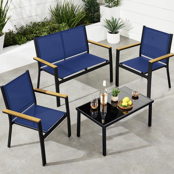 best choice 4-Piece Textilene Outdoor Conversation Set w/ Cushions Table