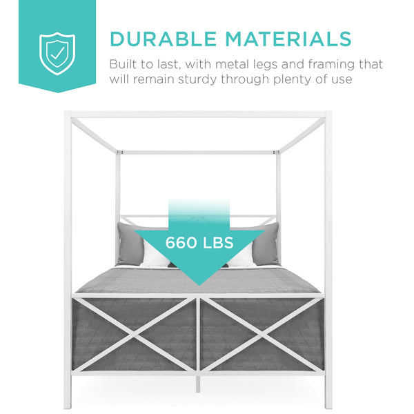 Best Choice 4-Post Queen Size Modern Metal Canopy Bed Frame W/ Headboard Footboard