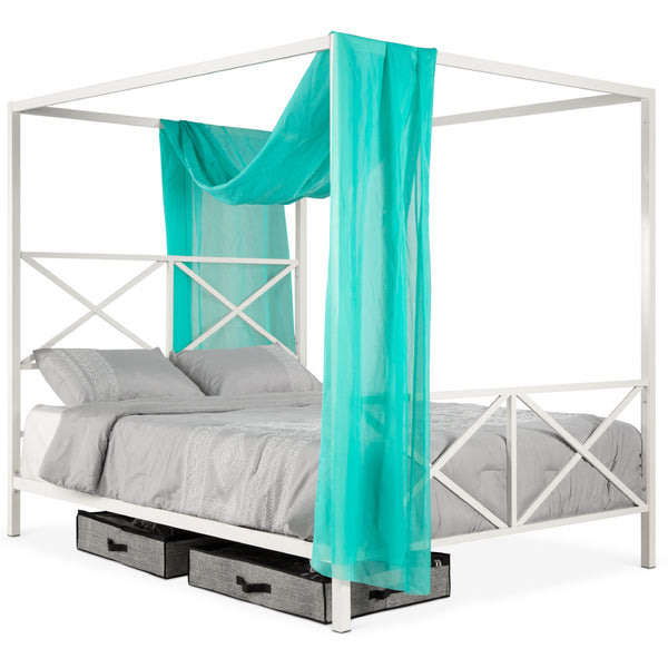 best choice 4-Post Queen Size Modern Metal Canopy Bed Frame w/ Headboard Footboard