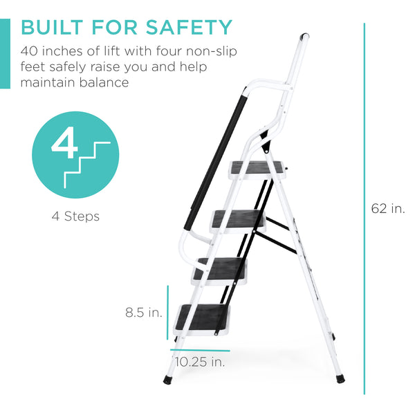 Best Choice 4-Step Portable Folding Ladder W/ Handrails Attachable Tool Bag