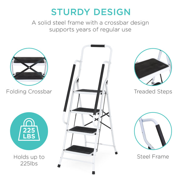 Best Choice 4-Step Portable Folding Ladder W/ Handrails Attachable Tool Bag