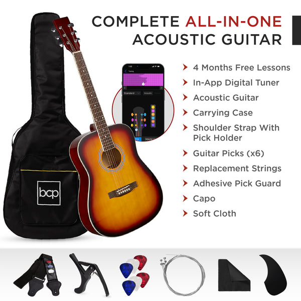 Best Choice 41in Acoustic Guitar Starter Kit W/ Digital Tuner Padded Case Picks Strap