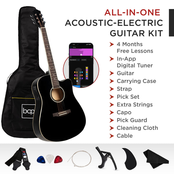 Best Choice 41in Beginner Acoustic Electric Cutaway Guitar Set W/ Case Strap