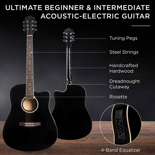 Best Choice 41in Beginner Acoustic Electric Cutaway Guitar Set W/ Case Strap