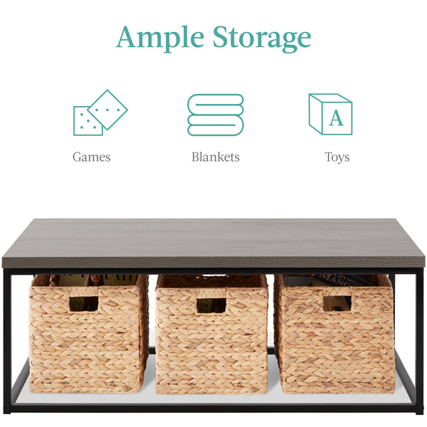 Best Choice 44in Modern Industrial Rectangular Wood Grain Coffee Table W/ Metal Frame