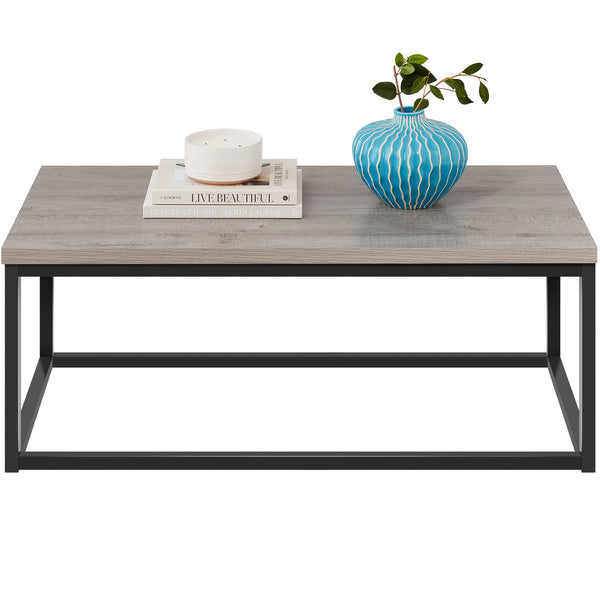 best choice 44in Modern Industrial Rectangular Wood Grain Coffee Table w/ Metal Frame