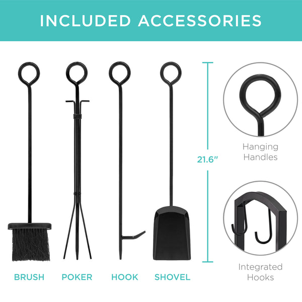 Best Choice 5-Piece Firewood Log Rack Holder Tools Set W/ Hook Broom Shovel Tongs