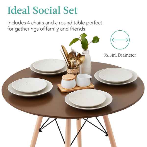 Best Choice 5-Piece Mid-Century Modern Dining Set W/ 4 Chairs Wooden Legs Metal Frame