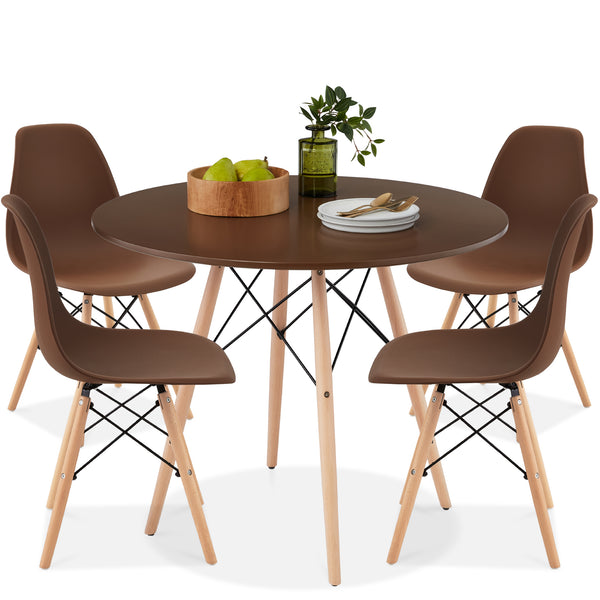 best choice 5-Piece Mid-Century Modern Dining Set w/ 4 Chairs Wooden Legs Metal Frame