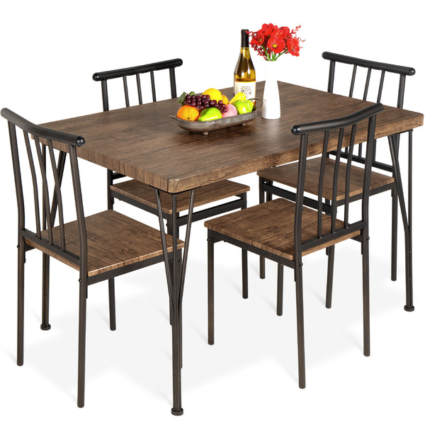 best choice 5-Piece Modern Metal and Wood Dining Table Furniture Set w/ 4 Chairs
