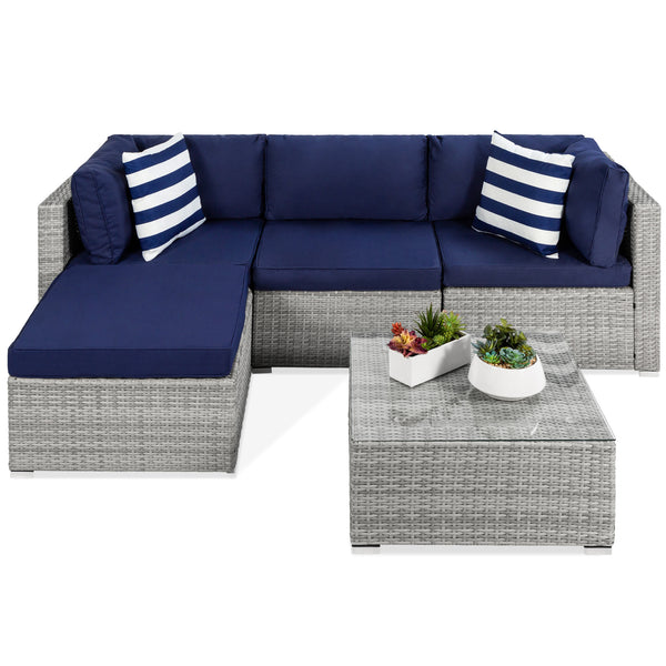 best choice 5-Piece Modular Wicker Sectional Conversation Set w/ 2 Pillows Coffee Table