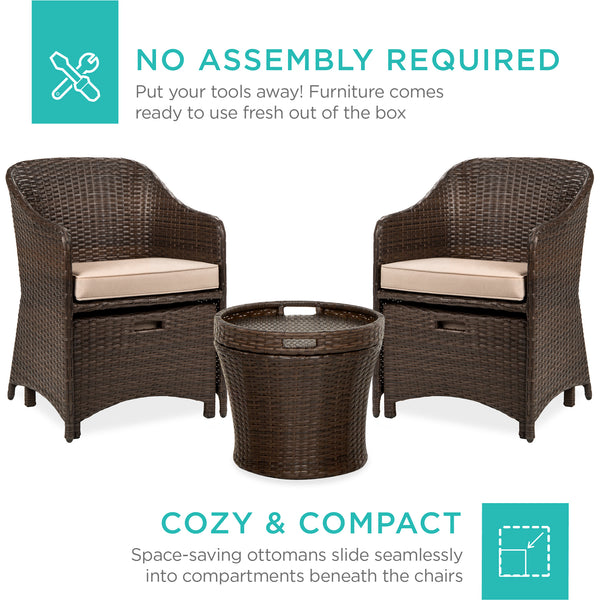 Best Choice 5-Piece Outdoor Wicker Bistro Set W/ Side Storage Table No Assembly