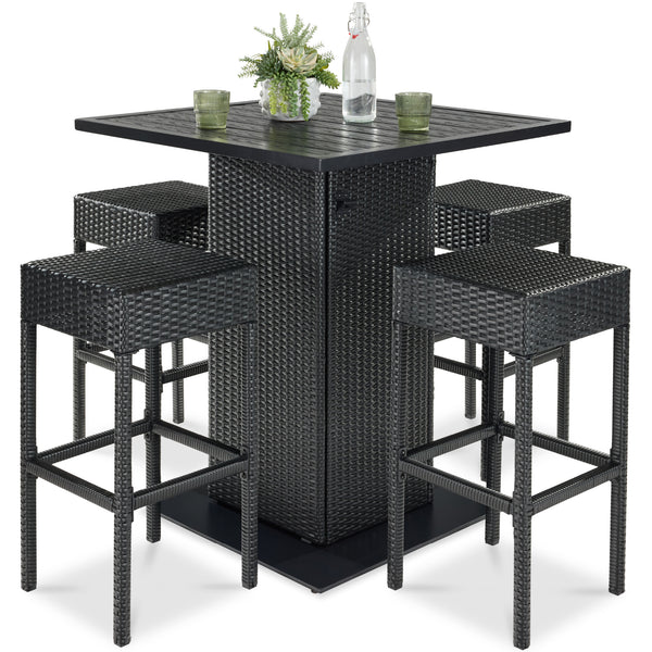 best choice 5-Piece Wicker Bar Set w/ 4 Stools Built-In Bottle Opener Hidden Storage
