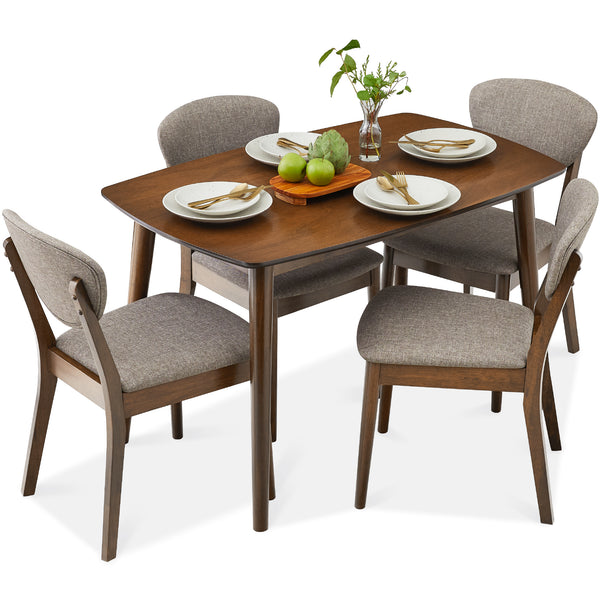 best choice 5-Piece Wooden Mid-Century Modern Dining Set w/ 4 Chairs Padded Seat & Back