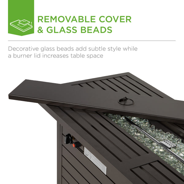 Best Choice 50 000 BTU Rectangular Propane Gas Fire Pit Table W/ Storage Cover - 57in