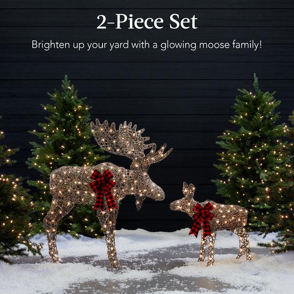 Best Choice 5ft 2-Piece Moose Family Lighted Outdoor Christmas Decor Set W/ LED Lights