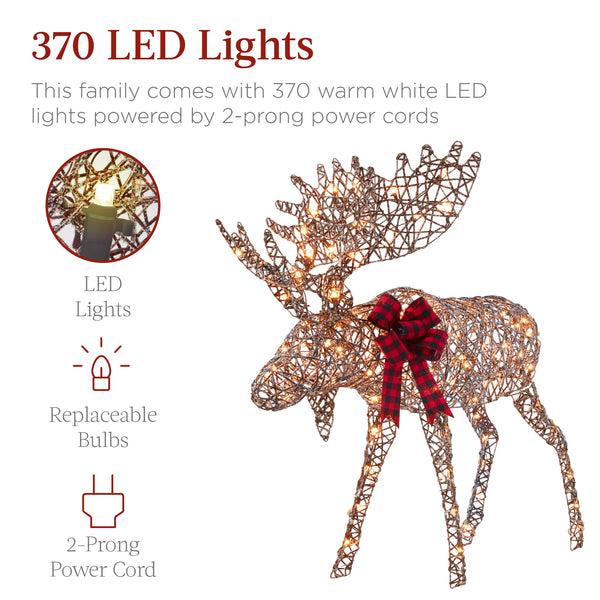 Best Choice 5ft 2-Piece Moose Family Lighted Outdoor Christmas Decor Set W/ LED Lights