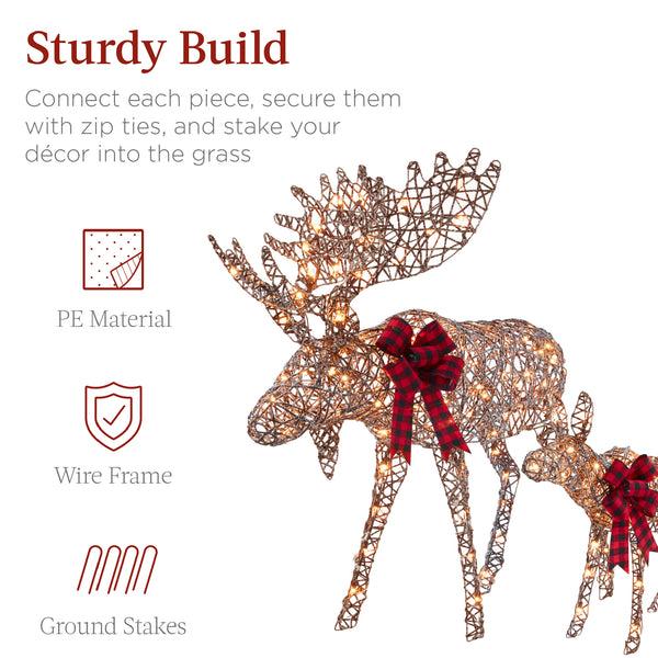 Best Choice 5ft 2-Piece Moose Family Lighted Outdoor Christmas Decor Set W/ LED Lights