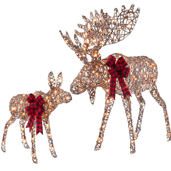 best choice 5ft 2-Piece Moose Family Lighted Outdoor Christmas Decor Set w/ LED Lights