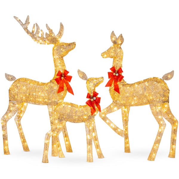 best choice 6.5ft 3-Piece Lighted Christmas Deer Set Outdoor Decor with LED Lights