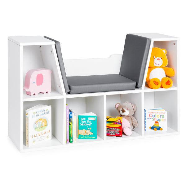 best choice 6-Cubbie Kids Bookcase Furniture Accent w/ Cushioned Reading Nook