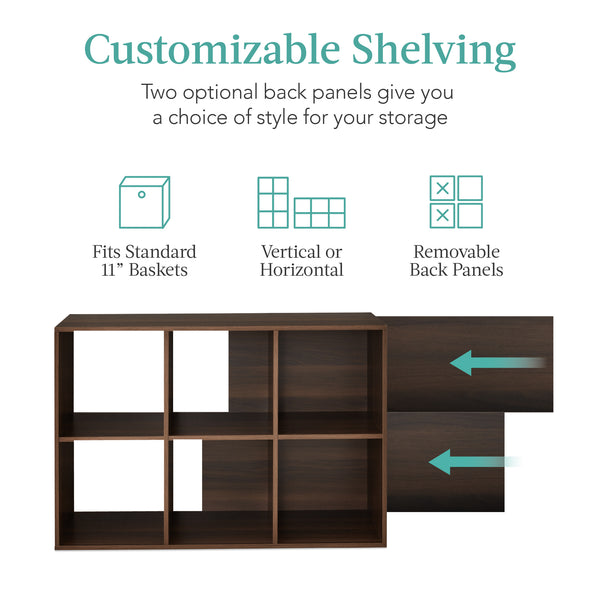 Best Choice 6-Cube Bookshelf 11in Storage Display W/ Removable Panels Customizable