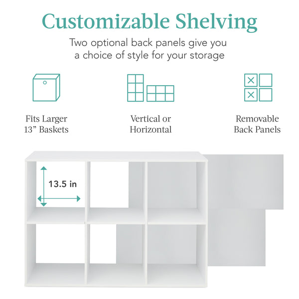 Best Choice 6-Cube Bookshelf 13.5in Storage Display W/ Removable Panels Customizable