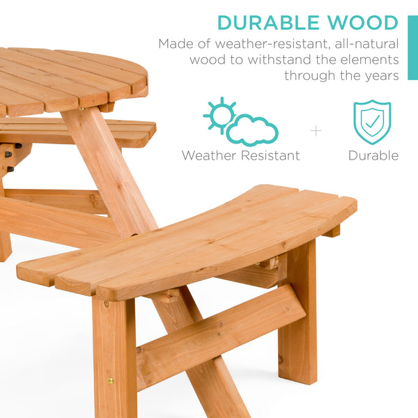 Best Choice 6-Person Circular Wooden Picnic Table W/ Umbrella Hole 3 Benches