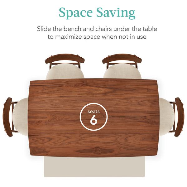 Best Choice 6-Piece Mid-Century Modern Upholstered Wooden Dining Set W/ 4 Chairs Bench