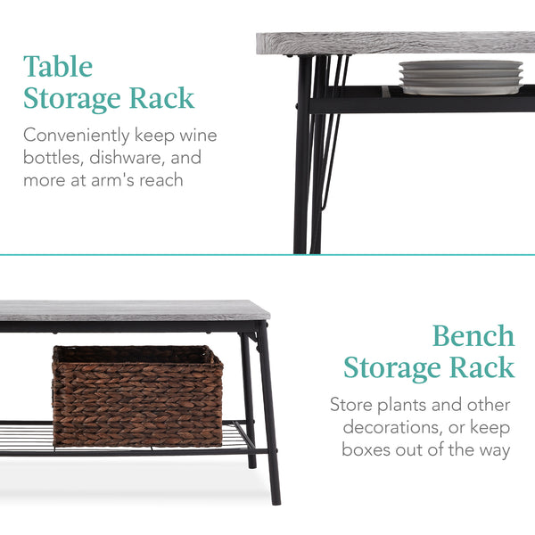 Best Choice 6-Piece Modern Dining Set W/ Storage Racks Table Bench 4 Chairs - 55in