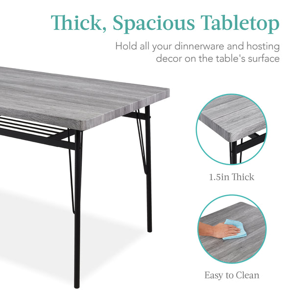 Best Choice 6-Piece Modern Dining Set W/ Storage Racks Table Bench 4 Chairs - 55in