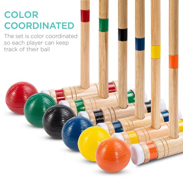 Best Choice 6-Player Wood Croquet Set W/ 6 Mallets 6 Balls Wickets Stakes Bag - 32in