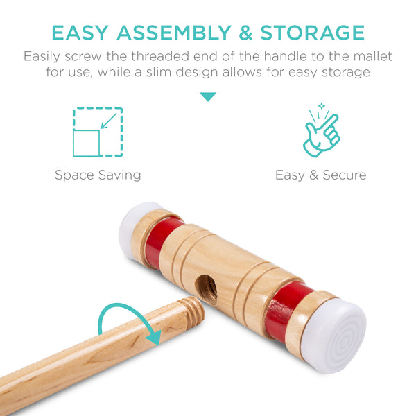 Best Choice 6-Player Wood Croquet Set W/ 6 Mallets 6 Balls Wickets Stakes Bag - 32in