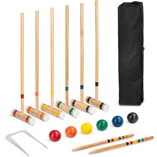 best choice 6-Player Wood Croquet Set w/ 6 Mallets 6 Balls Wickets Stakes Bag - 32in