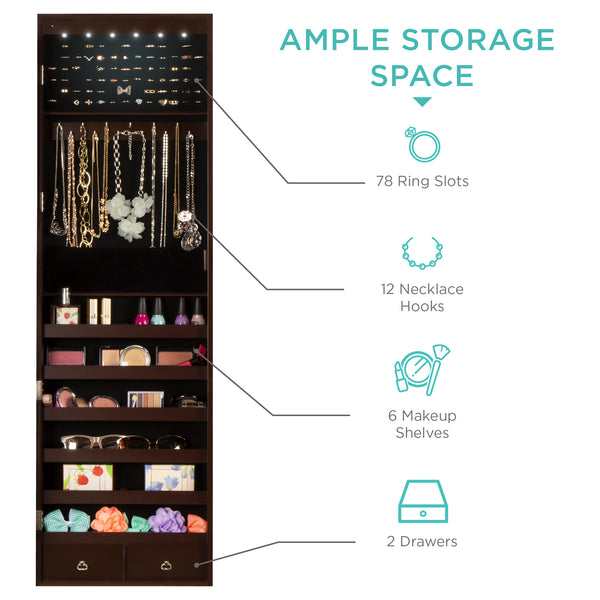 Best Choice 6-Tier Standing Jewelry Mirror Armoire W/ LED Lights
