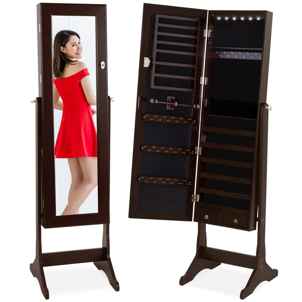 best choice 6-Tier Standing Jewelry Mirror Armoire w/ LED Lights