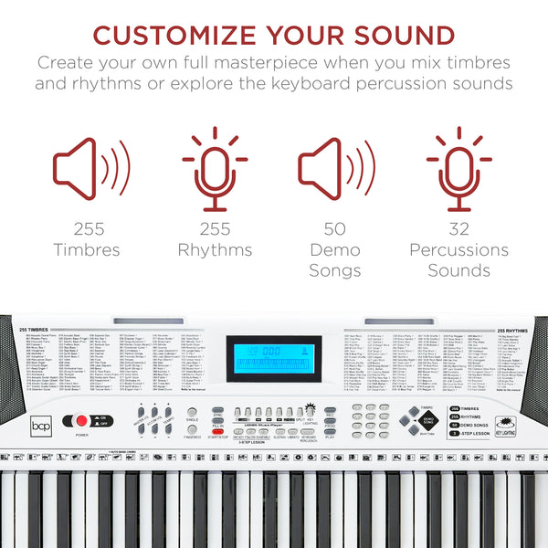 Best Choice 61-Key Beginners Electronic Keyboard Piano Set W/ Lighted Keys Headphones