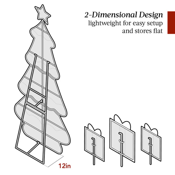 Best Choice 6ft Lighted 2D Christmas Tree Outdoor Decor W/ 170 LED Lights 3 Gift Boxes
