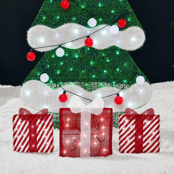 Best Choice 6ft Lighted 2D Christmas Tree Outdoor Decor W/ 170 LED Lights 3 Gift Boxes