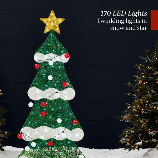 Best Choice 6ft Lighted 2D Christmas Tree Outdoor Decor W/ 170 LED Lights 3 Gift Boxes