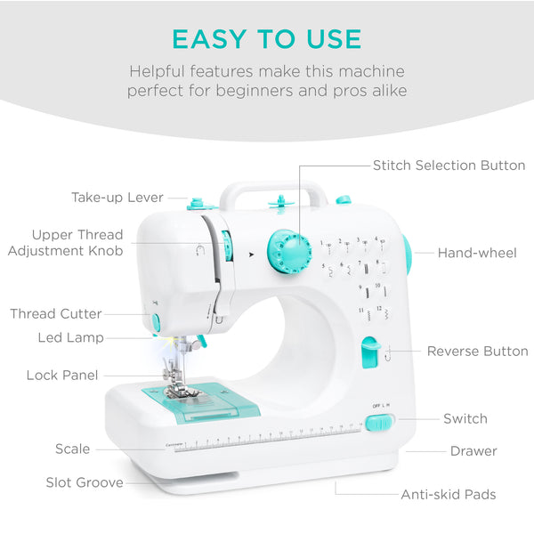 Best Choice 6V Portable Foot Pedal Sewing Machine W/ 12 Stitch Patterns