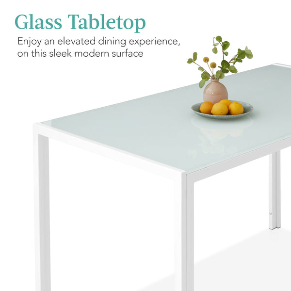 Best Choice 7-Piece Dining Table Set W/ Glass Top Leather Chairs