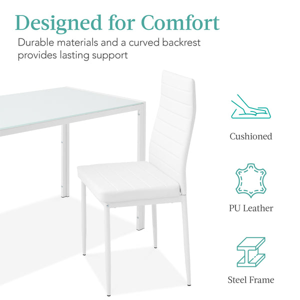 Best Choice 7-Piece Dining Table Set W/ Glass Top Leather Chairs