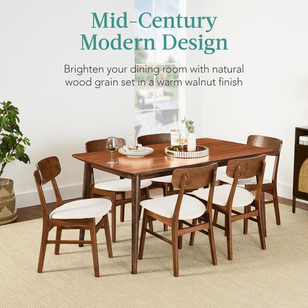 Best Choice 7-Piece Mid-Century Modern Dining Set Wood Upholstered W/ 6 Chairs
