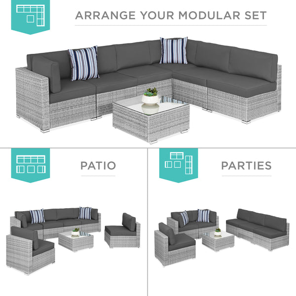 Best Choice 7-Piece Modular Wicker Sectional Conversation Set W/ 2 Pillows Cover