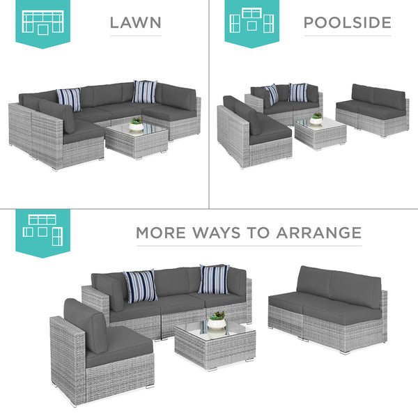 Best Choice 7-Piece Modular Wicker Sectional Conversation Set W/ 2 Pillows Cover