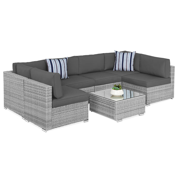 best choice 7-Piece Modular Wicker Sectional Conversation Set w/ 2 Pillows Cover