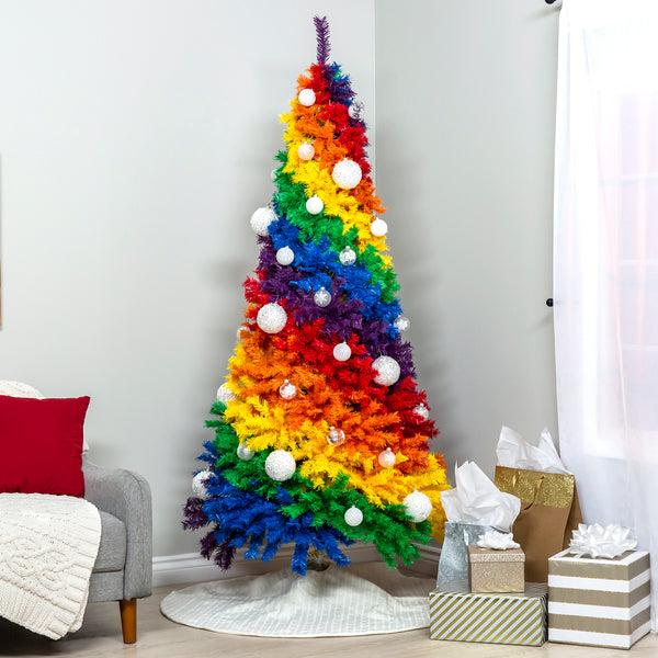 Best Choice 7ft Artificial Rainbow Full Fir Christmas Tree Holiday Decor W/ Metal Stand