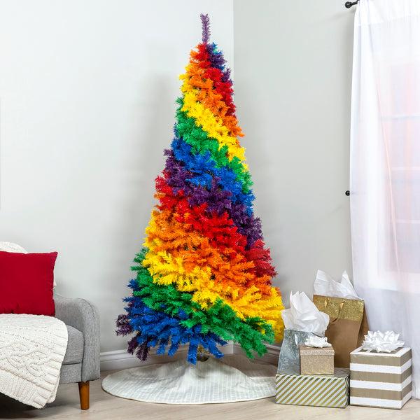 Best Choice 7ft Artificial Rainbow Full Fir Christmas Tree Holiday Decor W/ Metal Stand